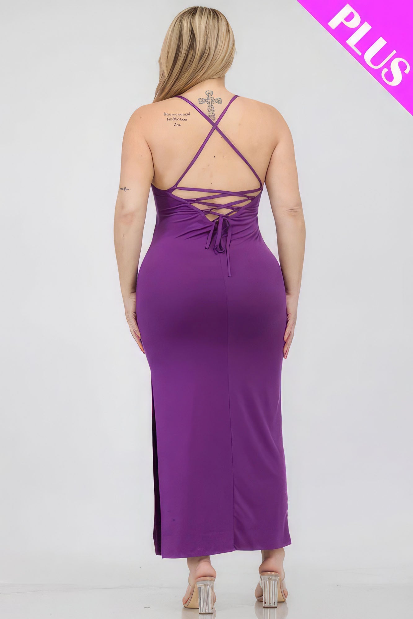 Dahlia Color Plus Size Crisscross Back Split Thigh Maxi Dress - Mama & Macha