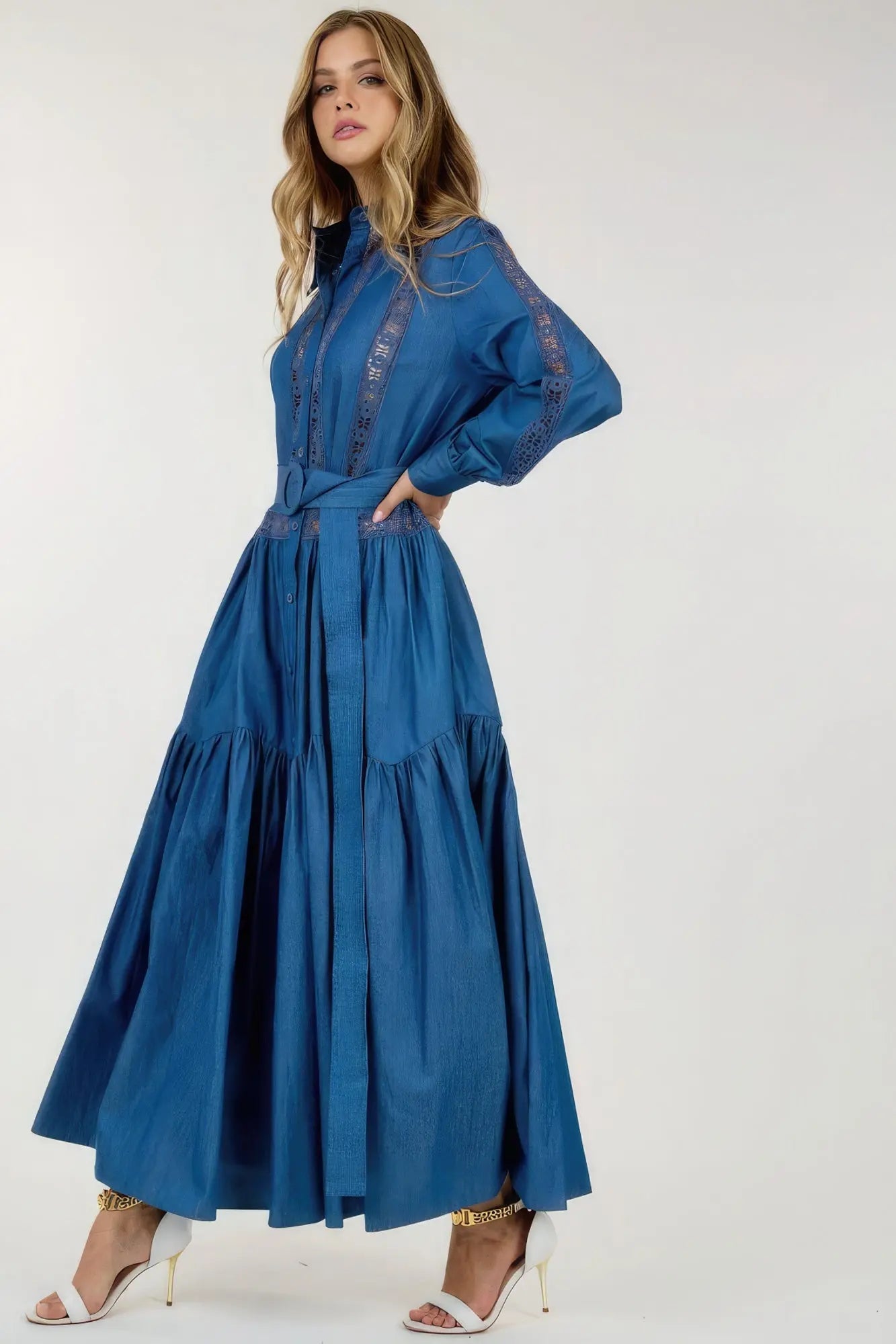 Elegant Long Sleeve Blue Maxi Dress - Mama & Macha