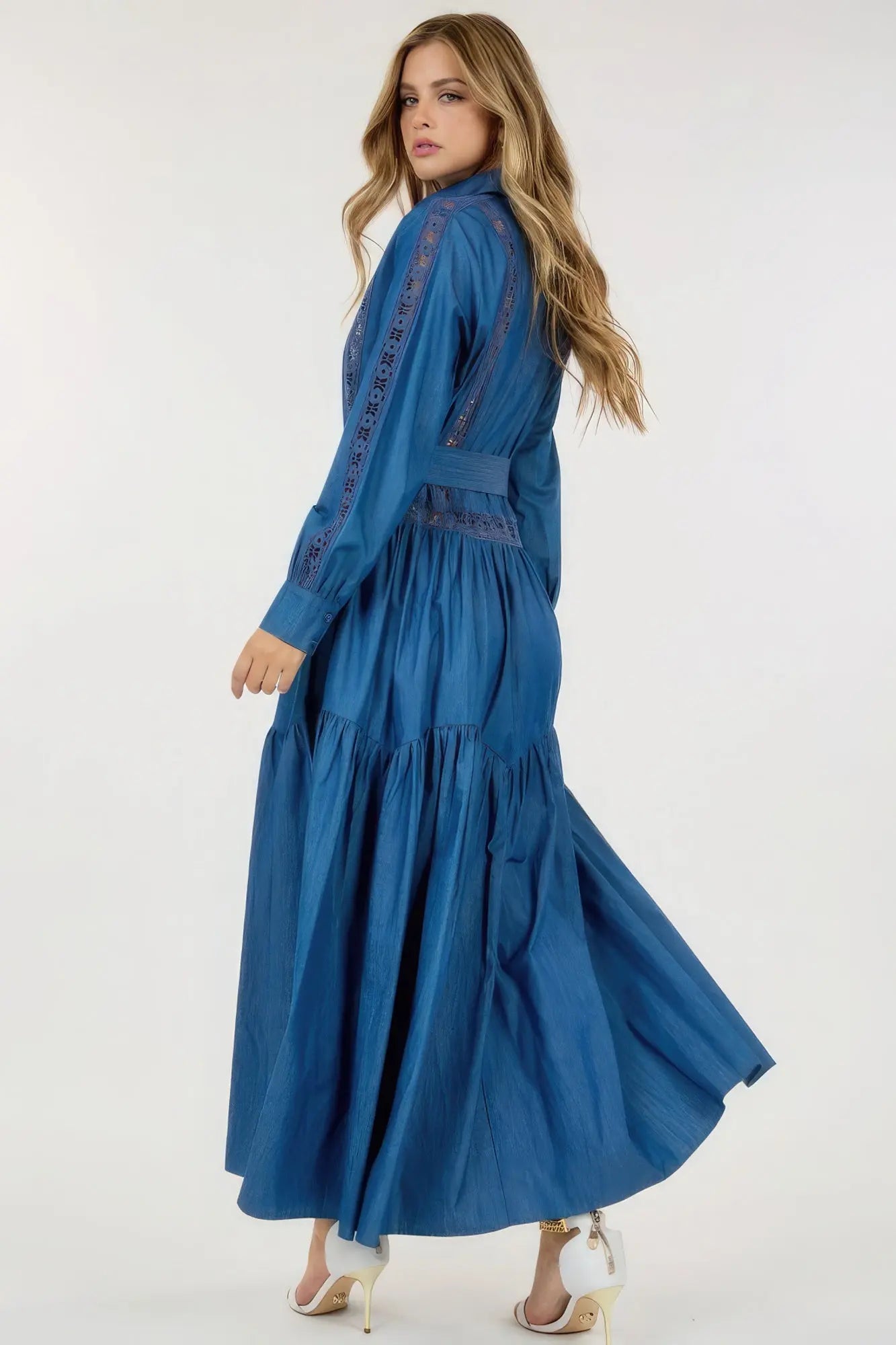 Elegant Long Sleeve Blue Maxi Dress - Mama & Macha