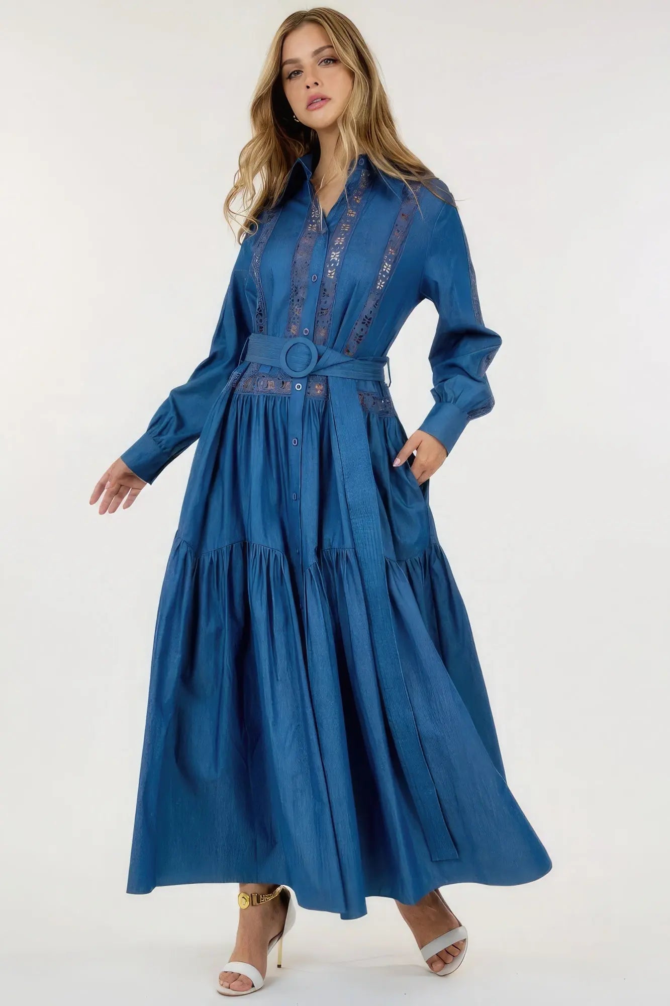 Elegant Long Sleeve Blue Maxi Dress - Mama & Macha