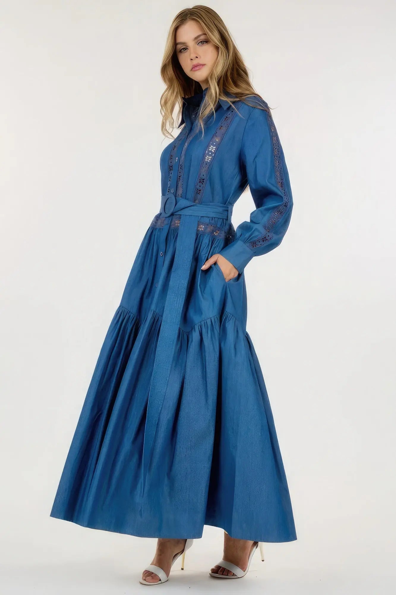 Elegant Long Sleeve Blue Maxi Dress - Mama & Macha