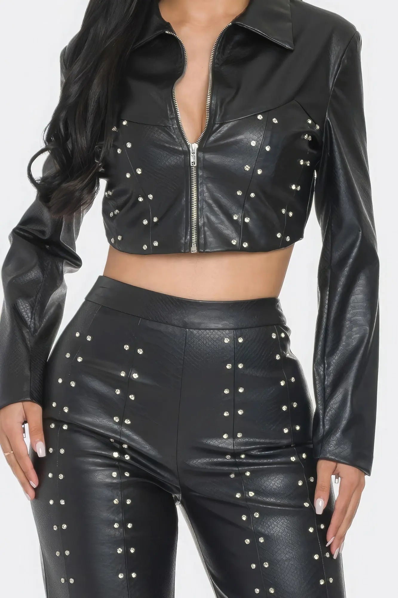 Faux Leather Set With Rhinestone Detail - Mama & Macha