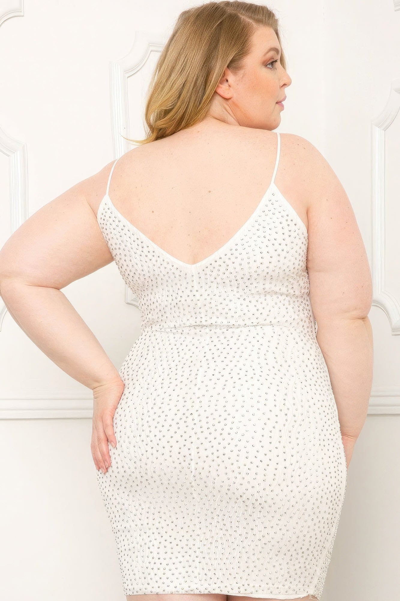 Ivory Shade Rhinestone Body Plus Size Mini Dress - Mama & Macha