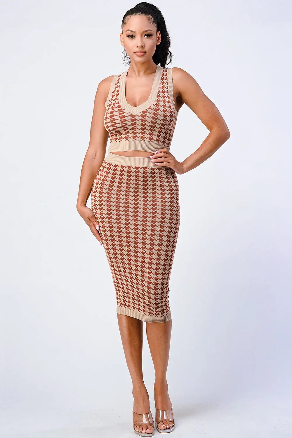 Luxe Gingham Rib Knit Top And Skirt Sets - Mama & Macha