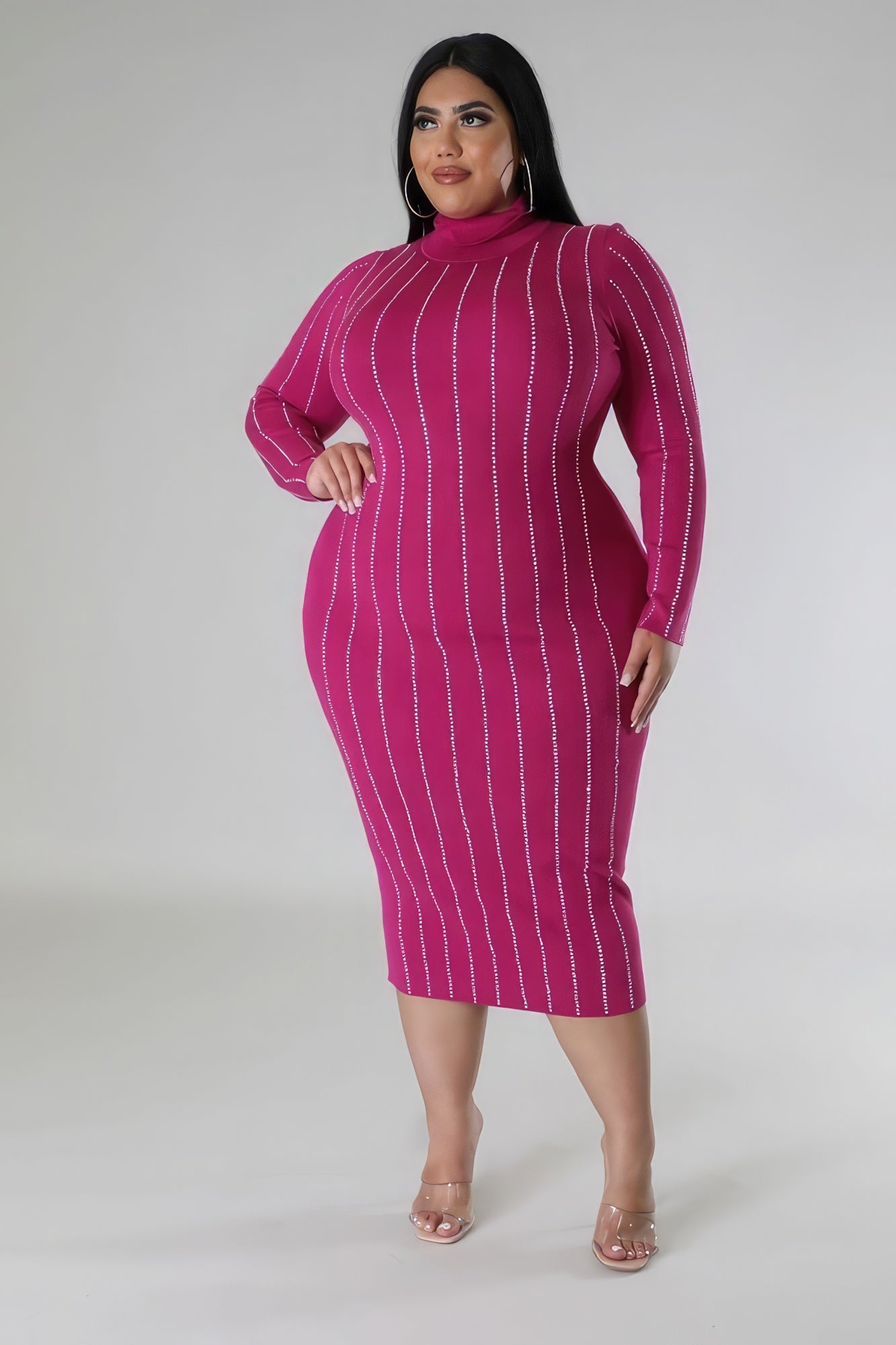 Magenta Turtle Neck Stretch Dress - Mama & Macha