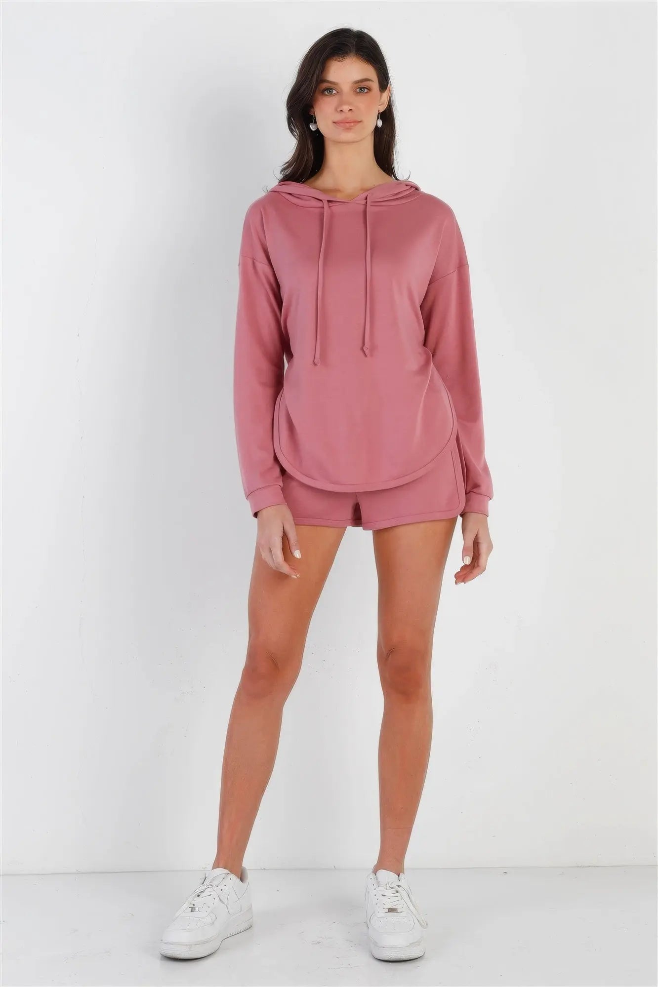 Mauve Racer Back Detail Long Sleeve Hooded Top & Short Set - Mama & Macha