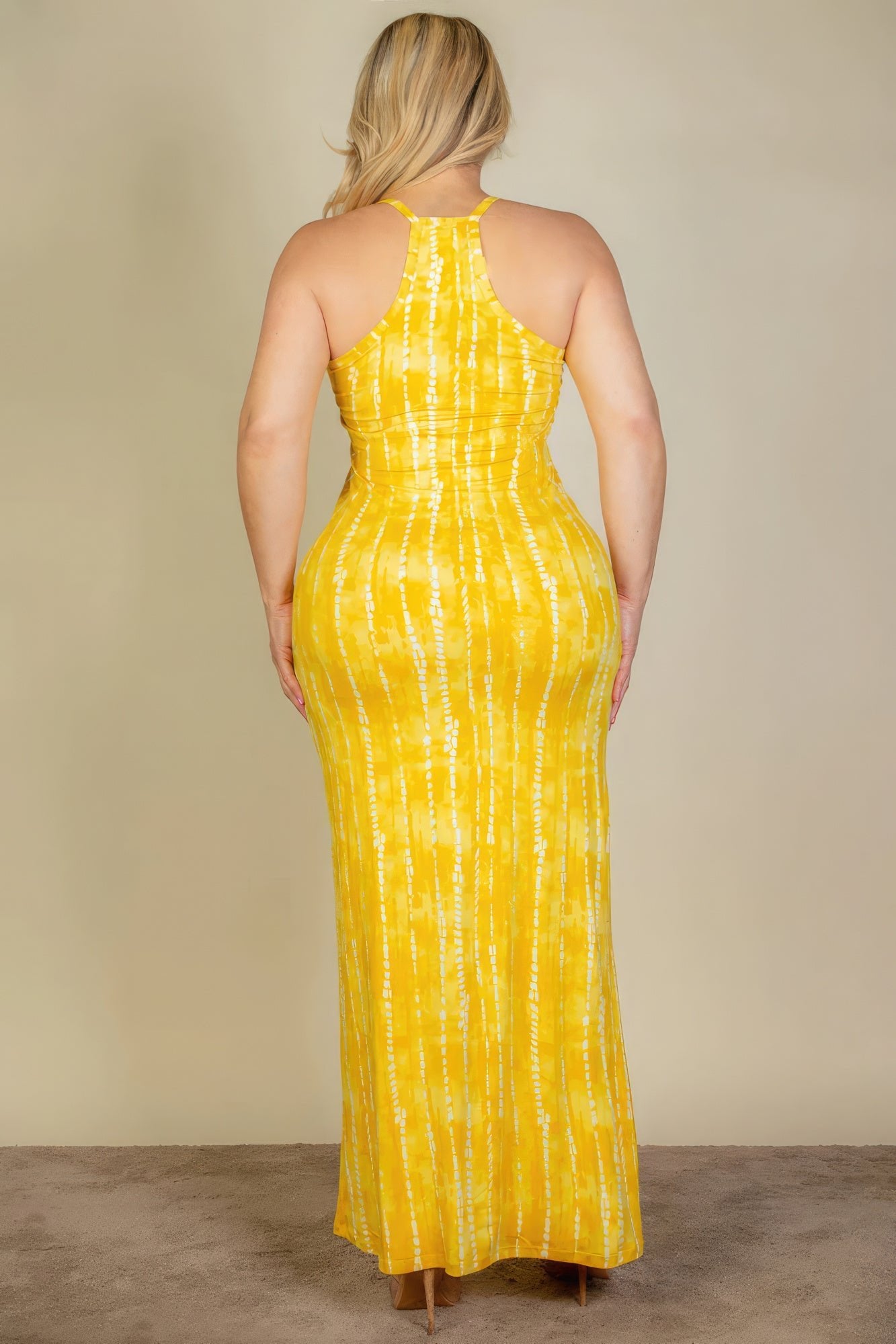 Mustard Plus Size Tie Dye Printed Cami Bodycon Maxi Dress - Mama & Macha