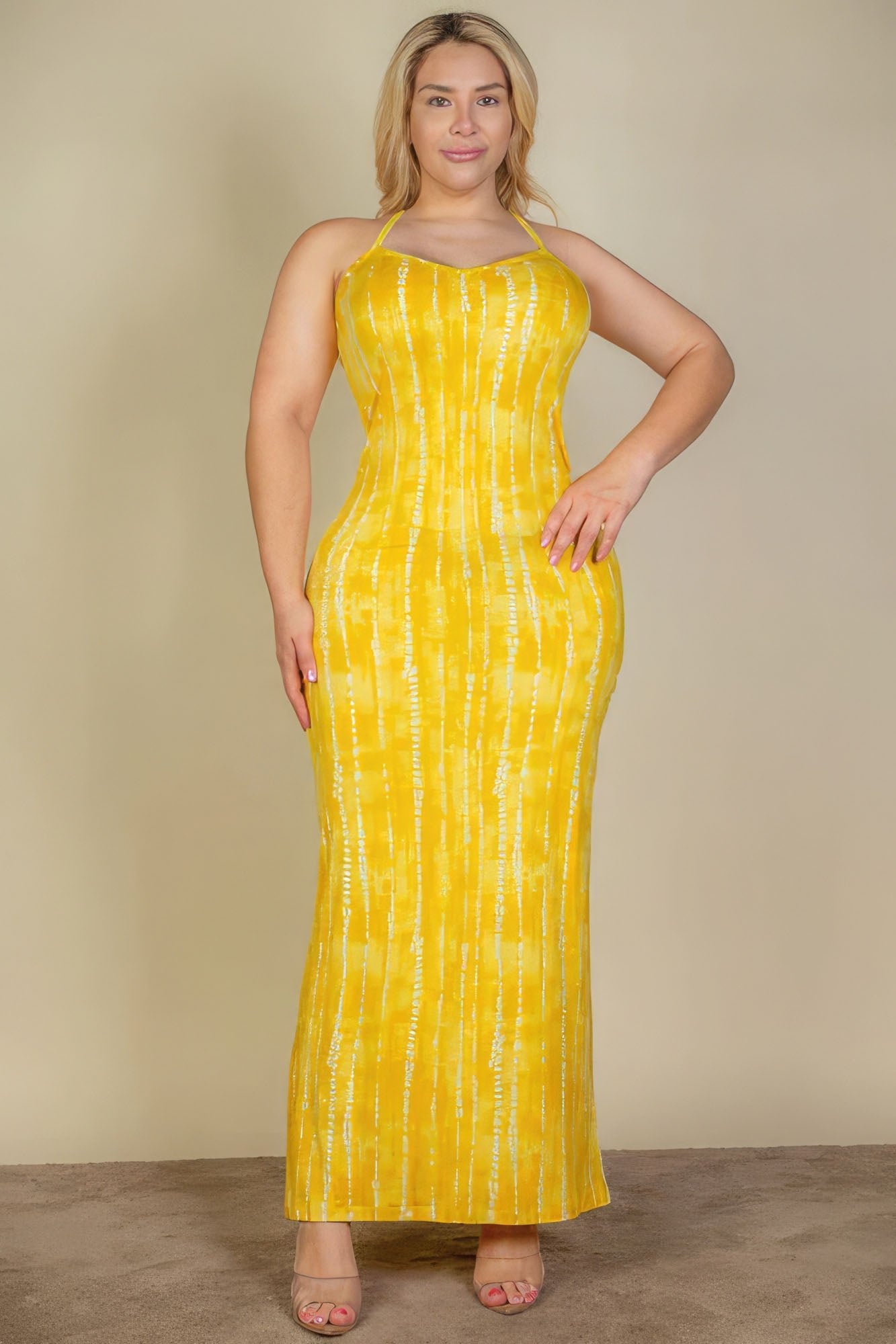 Mustard Plus Size Tie Dye Printed Cami Bodycon Maxi Dress - Mama & Macha