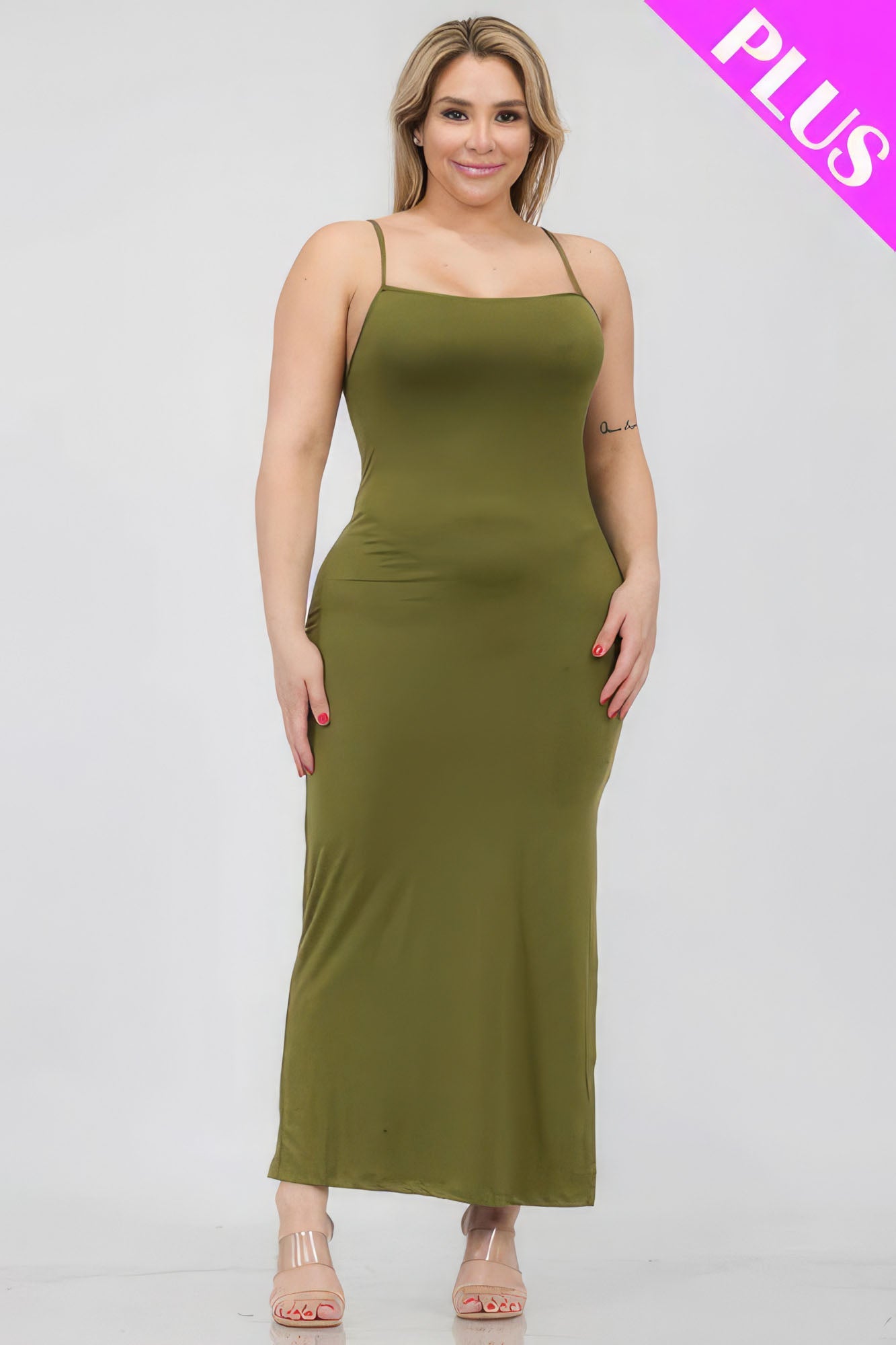 Olive Plus Size Crisscross Back Split Thigh Maxi Dress - Mama & Macha