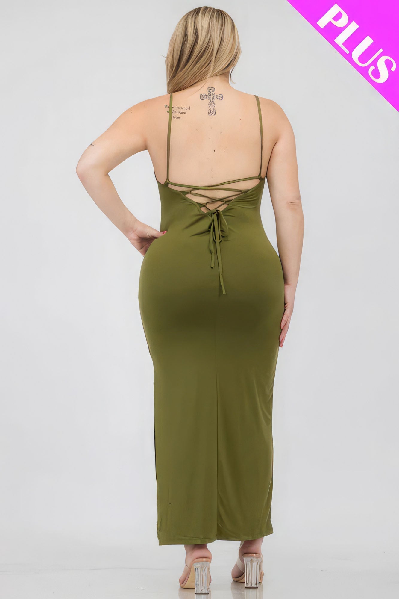 Olive Plus Size Crisscross Back Split Thigh Maxi Dress - Mama & Macha