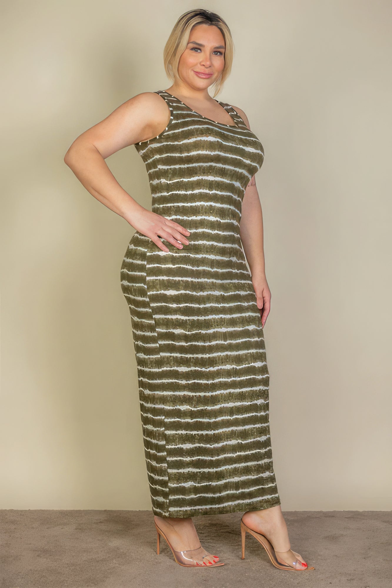 Olive Plus Size Tie Dye Printed Tank Bodycon Maxi Dress - Mama & Macha