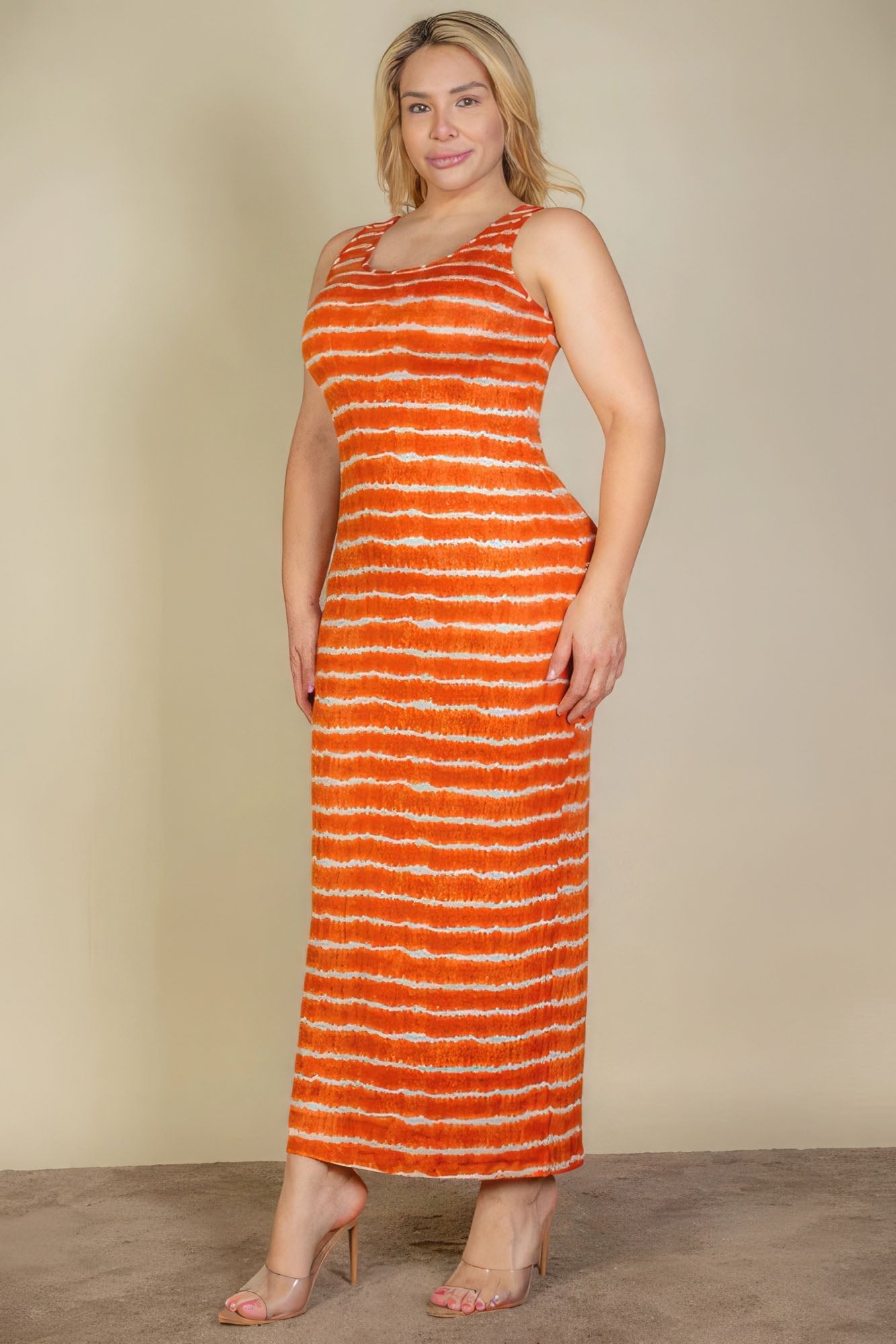 Orange Plus Size Tie Dye Printed Tank Bodycon Maxi Dress - Mama & Macha