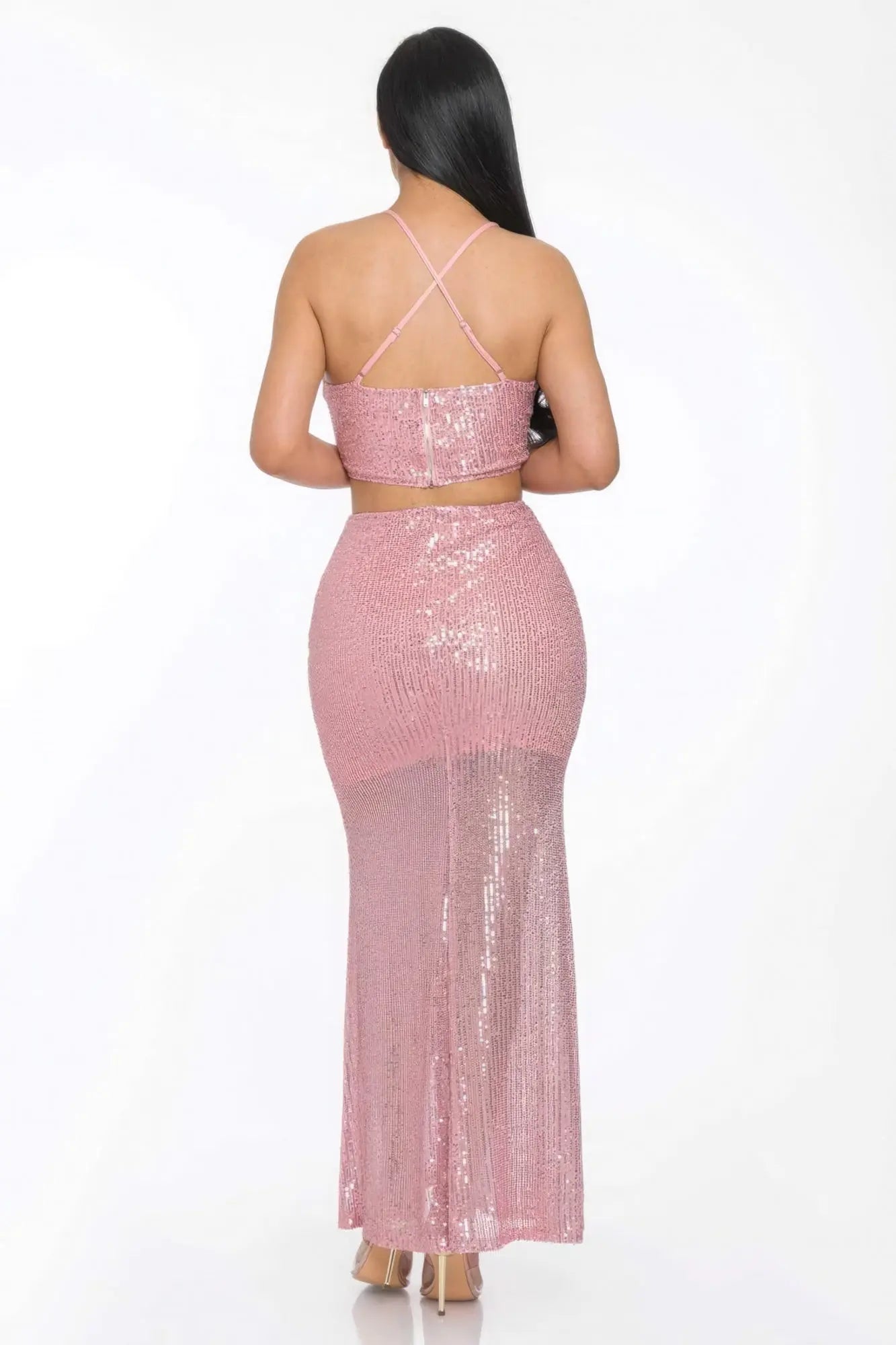 Pink Sexy Back Sequin Maxi Dress - Mama & Macha