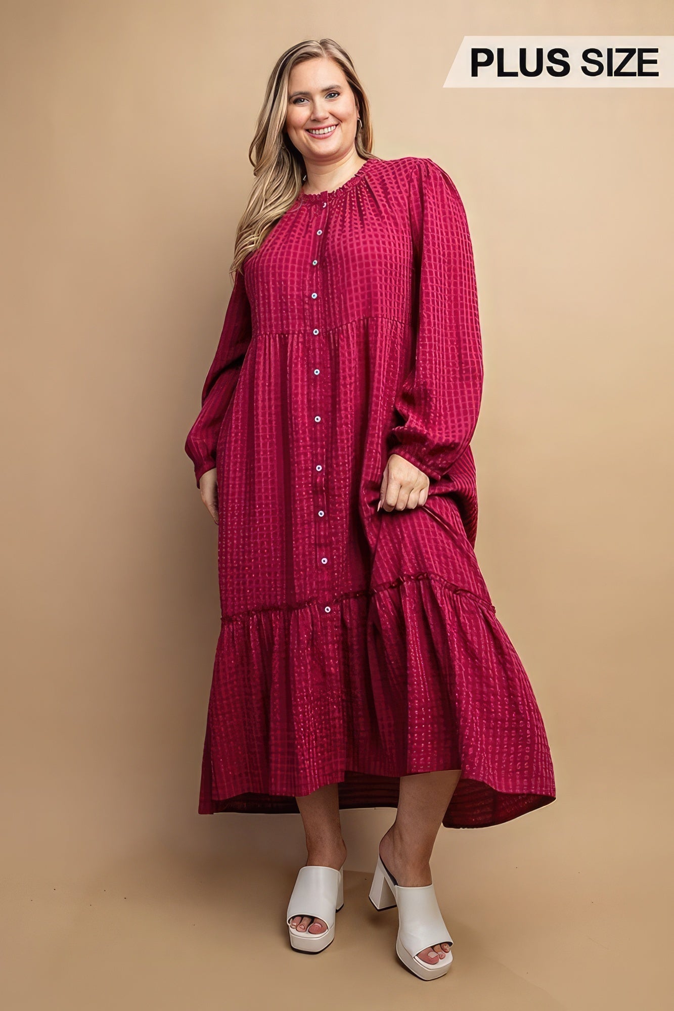 Plum Plaid Button Down Hi - Low Hem Maxi Dress - Mama & Macha