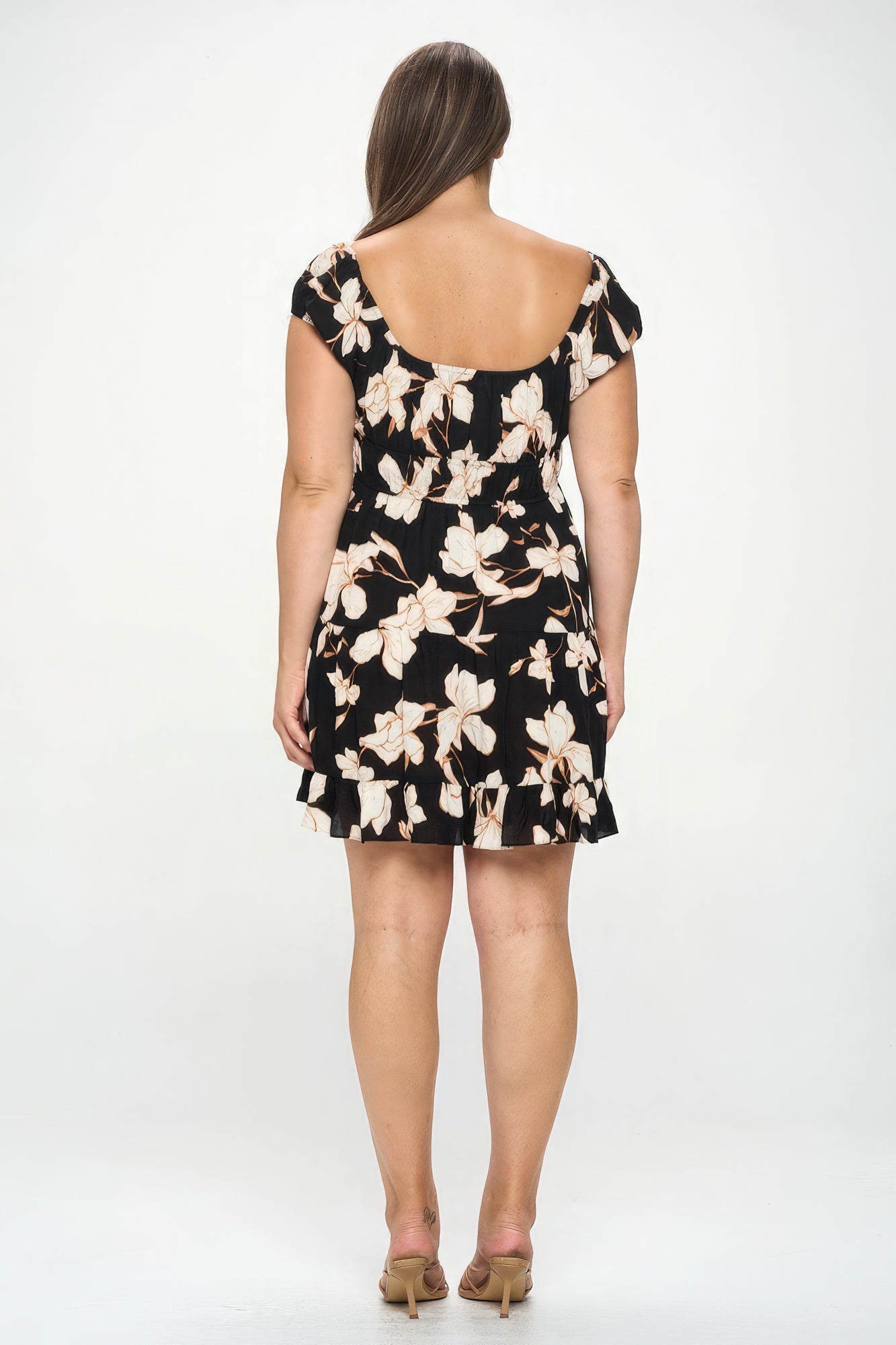 Plus Big Floral Front Tie Ruffle Mini Dress - Mama & Macha