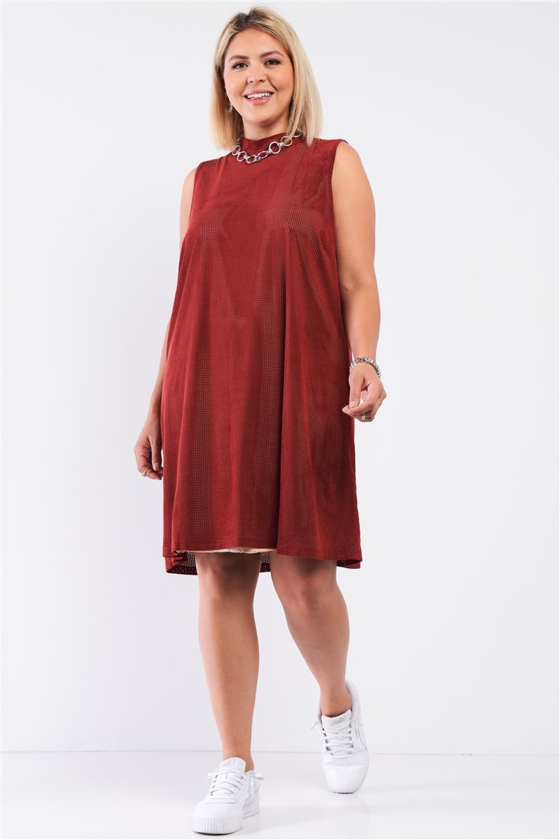 Plus Size Rust And Nude Illusion High Neck Swing Dress - Mama & Macha