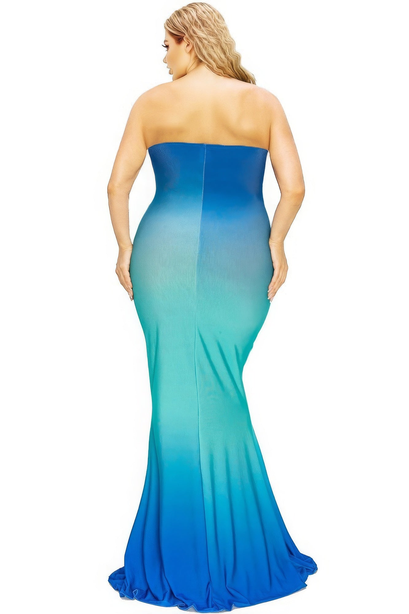 Royal Blue/Aqua Plus Size hot summer gradient tube maxi dress - Mama & Macha